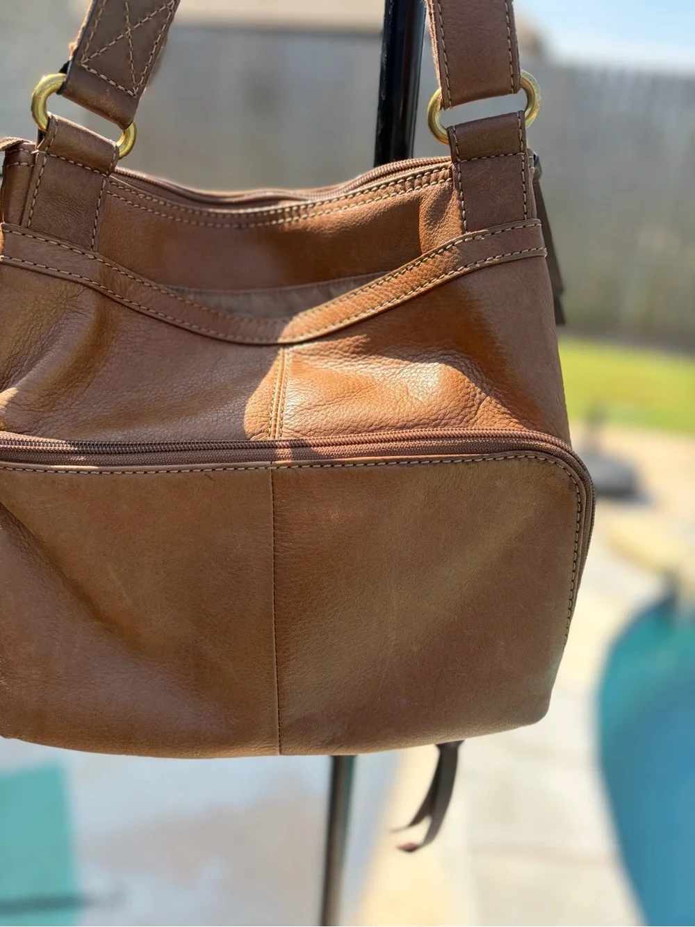 Fossil Tan/Brown Leather Messenger Crossbody Bag